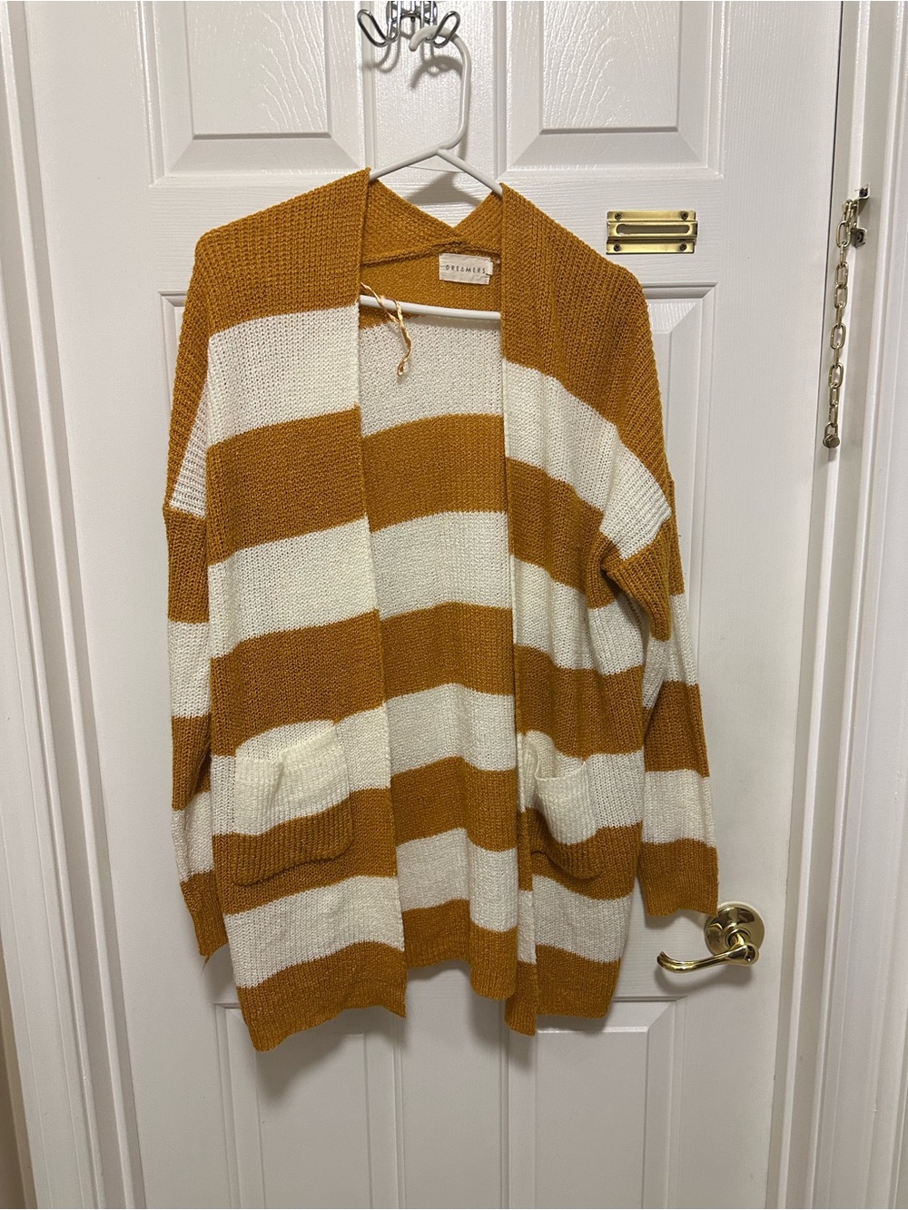 Dreamers Mustard & Cream Striped Open-Front Cardigan